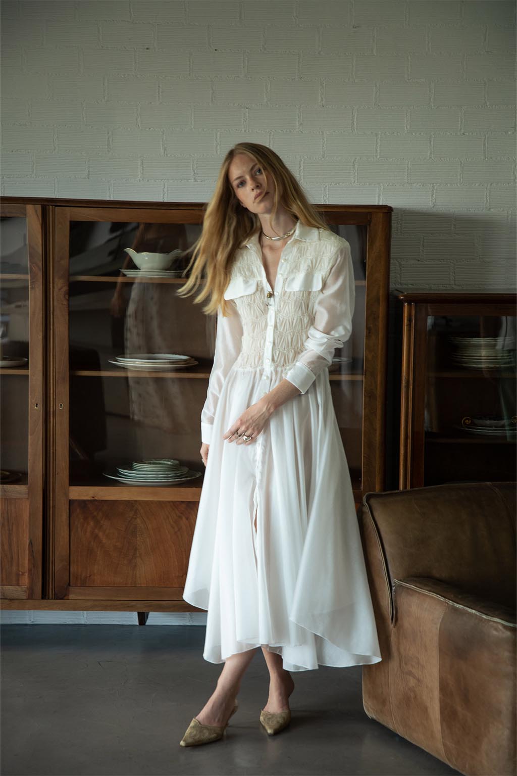 WINONA SHIRTDRESS SEMI-SHEER SMOCKED MUSLIN