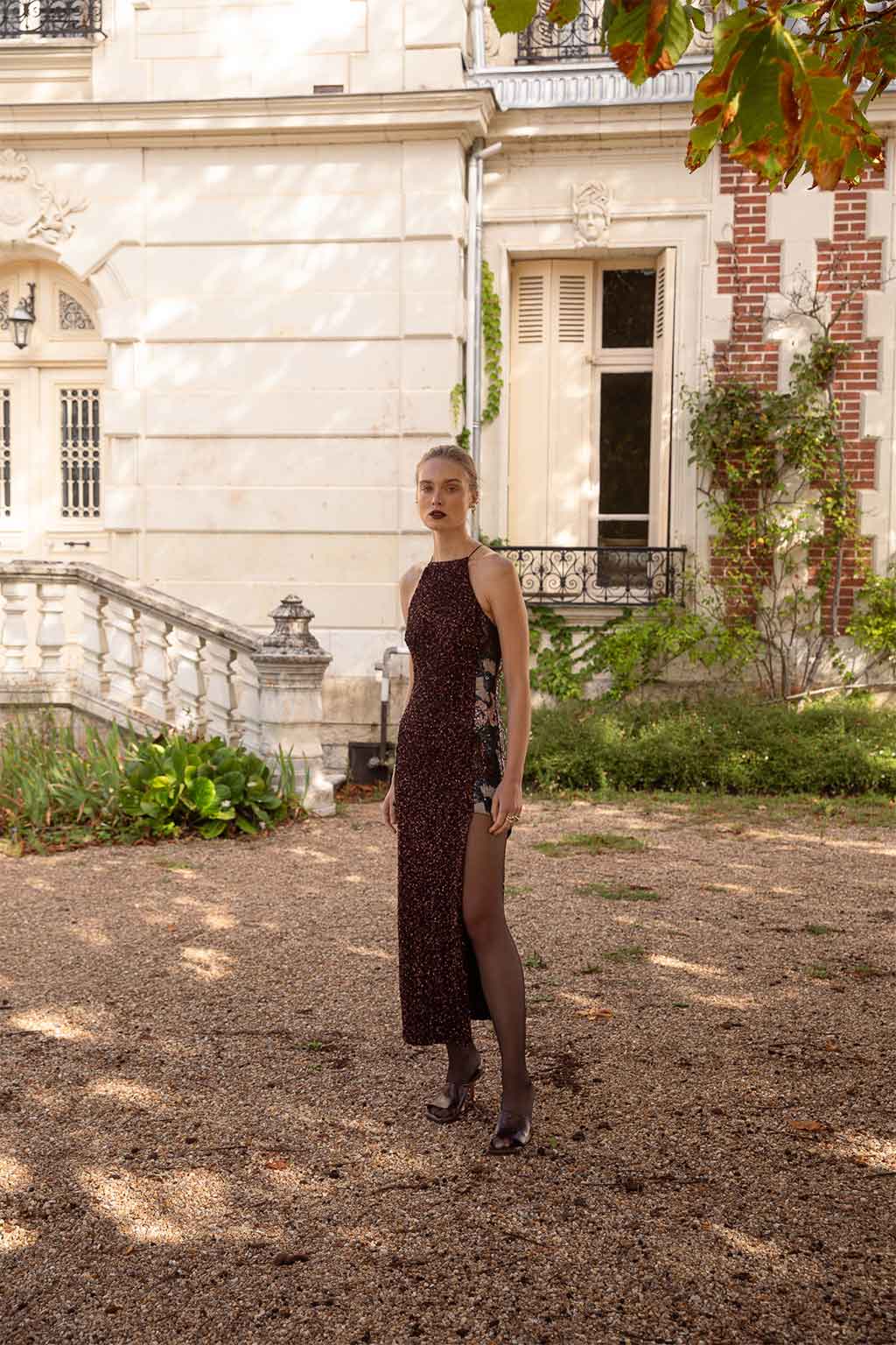 ALLISON DRESS FLORAL SEQUIN EMBELLISHED