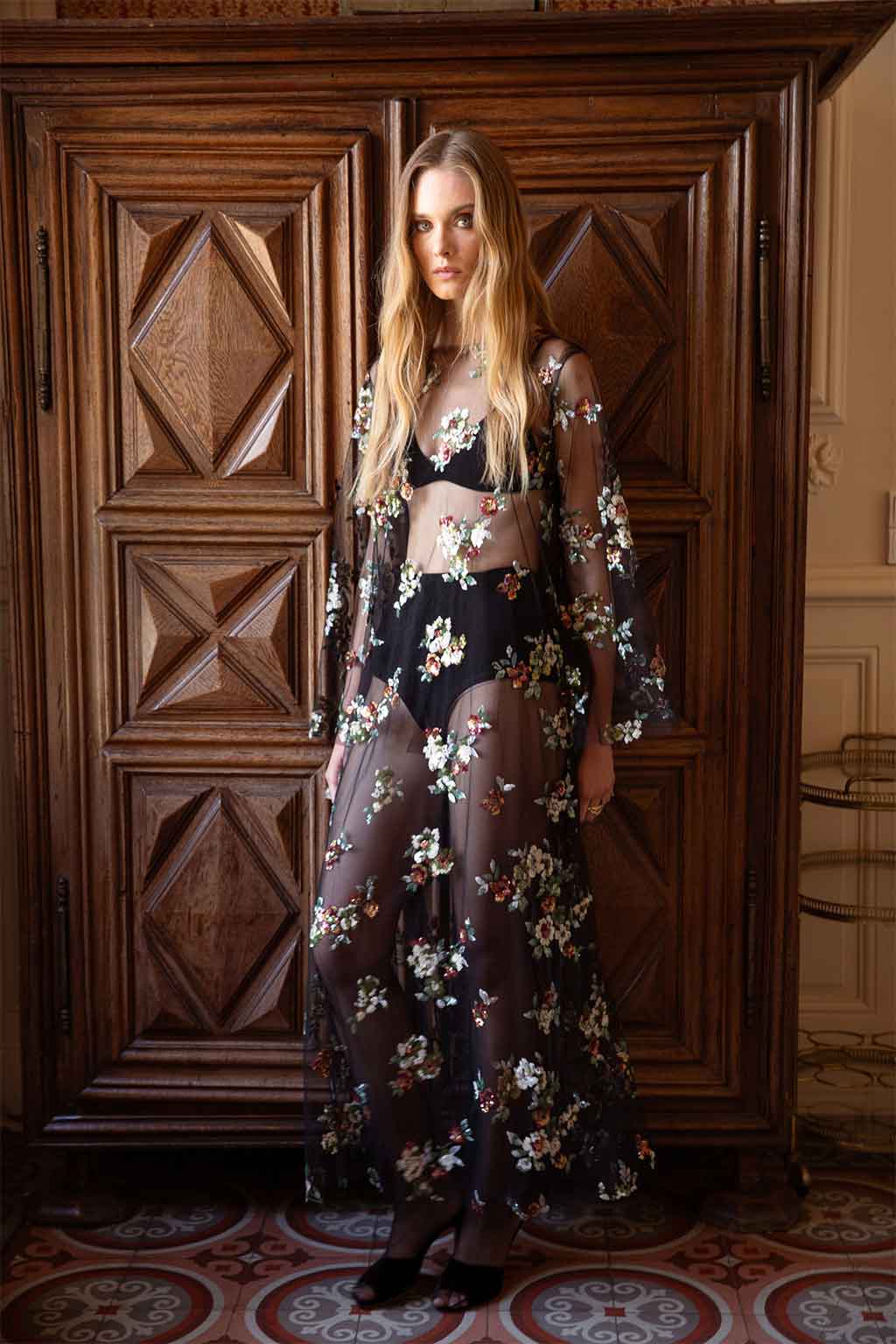 CATALINA TUNIC FLORAL SEQUINED TULLE