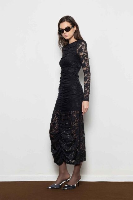 LONG SLEEVE RUCHED DRESS LACE