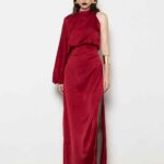 ONE SHOULDER DRAPED SATIN DRESS