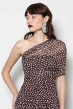 TULLE RUCHED DRESS WITH ONE SHOULDER