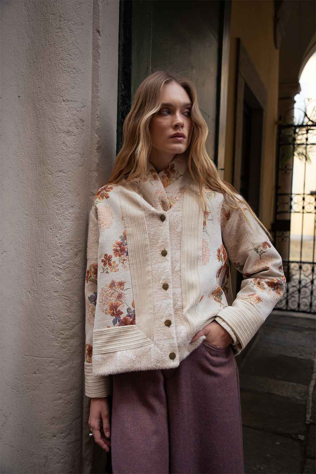 ERNESTINE JACKET JACQUARD CORDUROY FAUX FUR