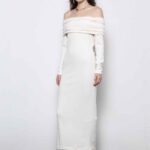 OFF SHOWLDER RIB KNIT DRESS